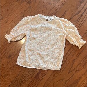 Aura Cream Floral Eyelet Puff Sleeve Blouse